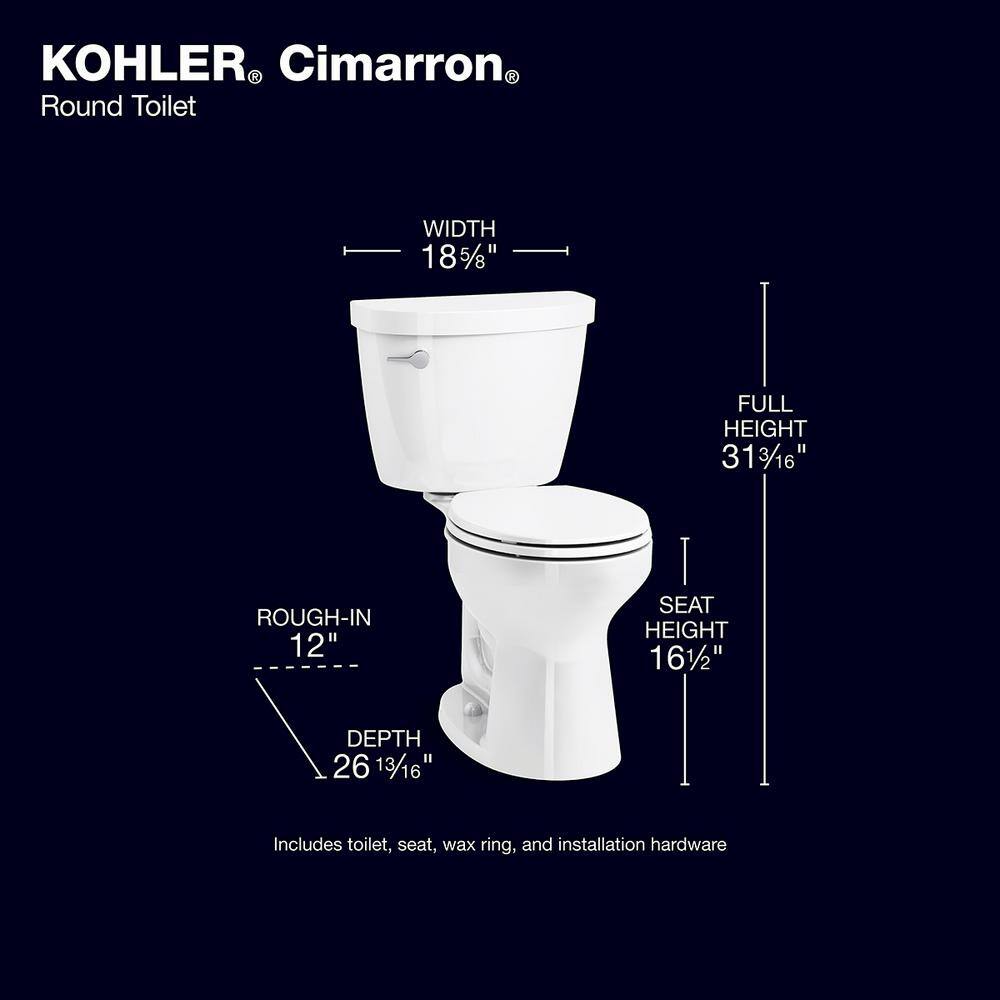 KOHLER Cimarron Rev 360 2-piece 1.28 GPF Single Flush Round-Front Complete Solution Toilet in. White Seat Included 31668-0