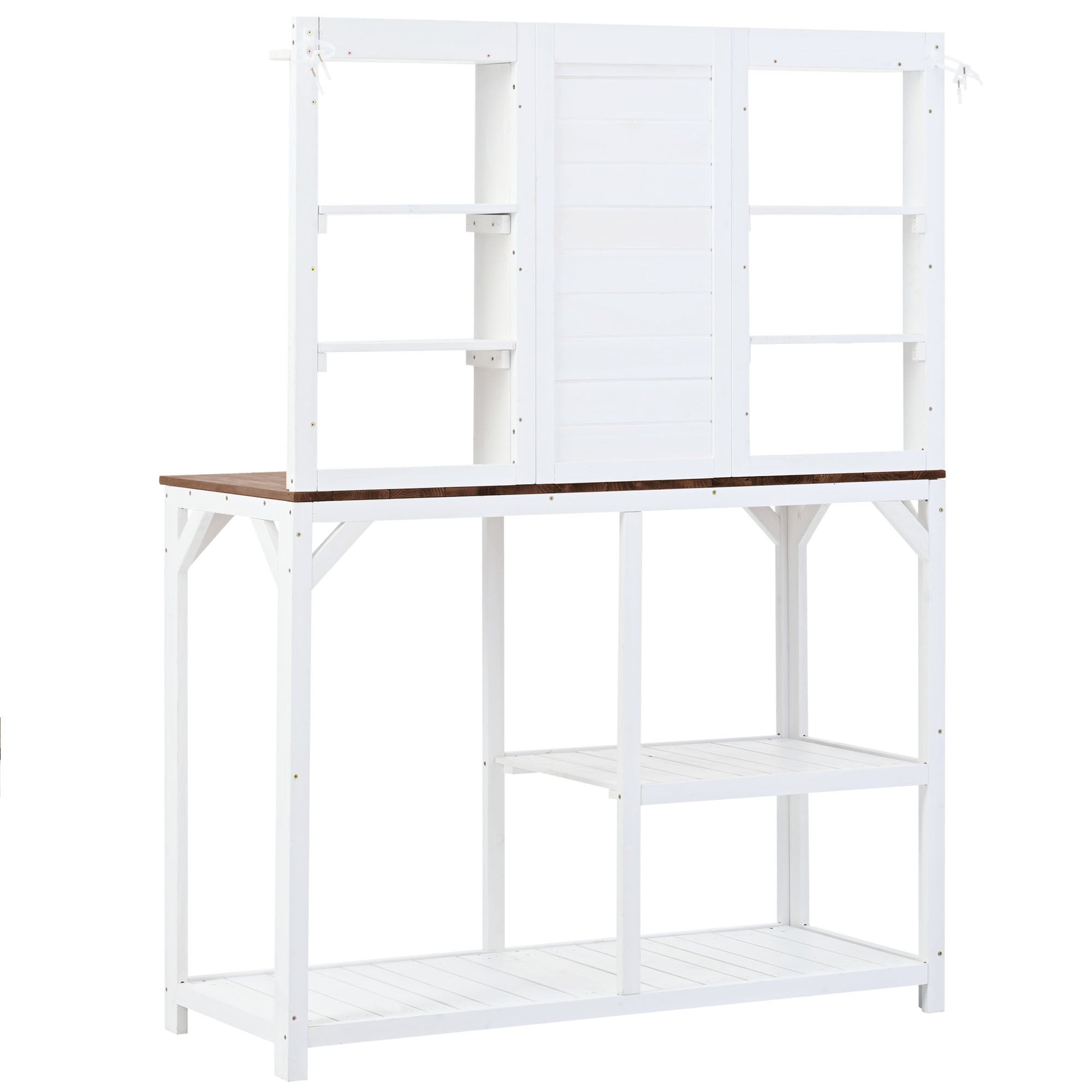 CoSoTower 64, 6" Large Outdoor Potting Bench, Garden Potting Table, Wood Workstation With 6-Tier Shelves, Large Tabletop And Side Hook For Mudroom, Backyard, White