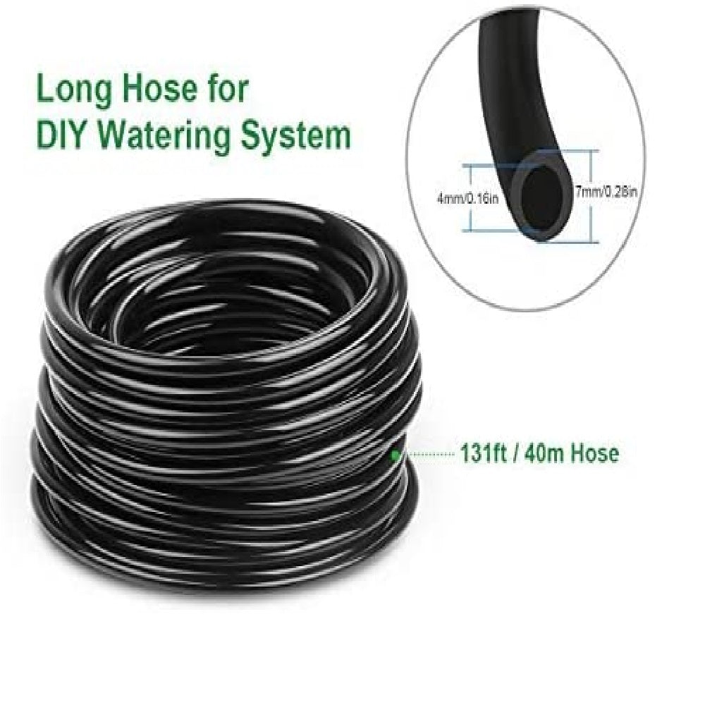 Flantor Drip Irrigation Kits - 131ft Irrigation Set DIY Micro Automatic Watering System with 4 Way Water Splitter， 1/4 inches Distribution Tubing Hose for Garden Greenhouse Flower Bed Patio Lawn