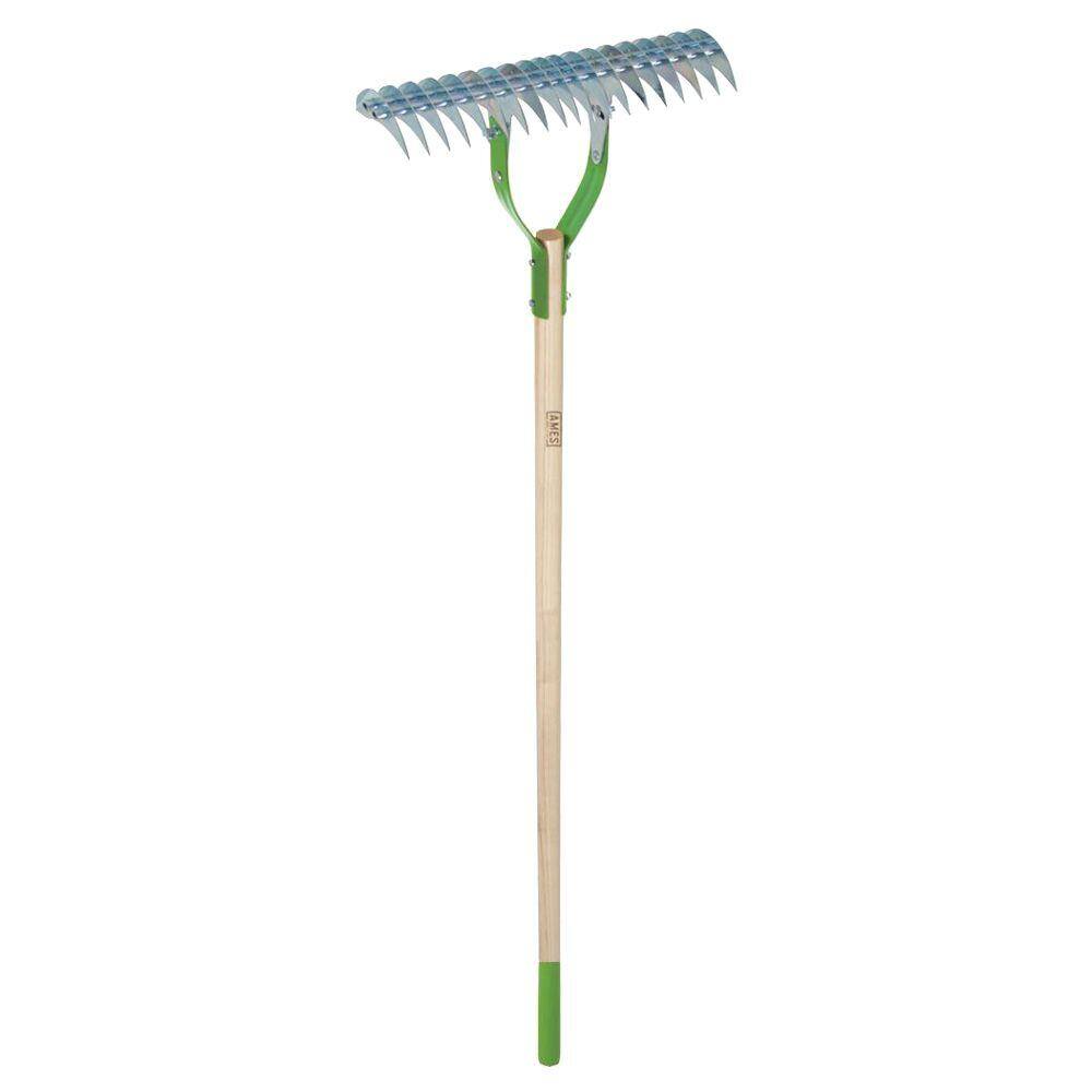 Ames 54 in. Hardwood Handle 19-Tine Adjustable Thatch Rake 2915100