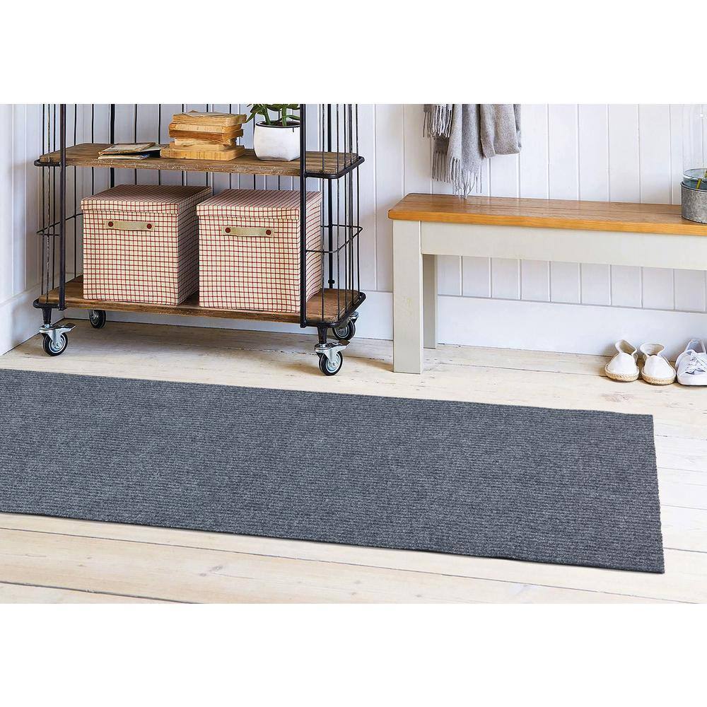 Ottomanson Non-Slip Rubberback Solid 3x5 IndoorOutdoor Runner Rug 2 ft. 7 in. x 4 ft. Gray Polypropylene Garage Flooring SRT703-3X4