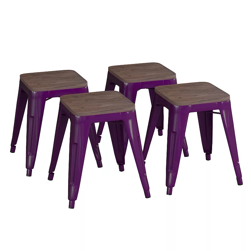 Flash Furniture Kai Purple Backless Table Height Stool 4-piece Set