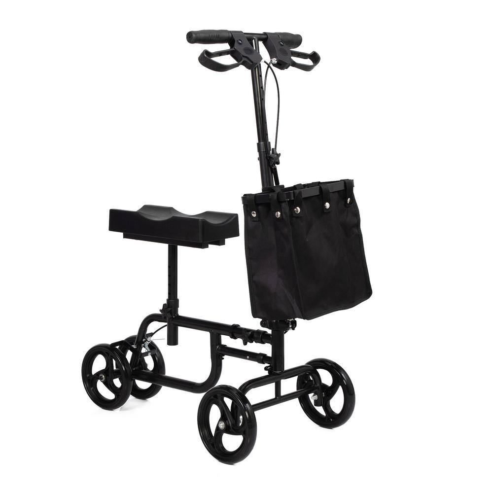 Tidoin 3-Wheel Black Folding Knee Scooter Steerable Leg Walker Rollator with Bag and Dual Braking System MIX-YDMR-214