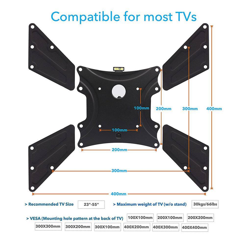 QualGear Universal Ultra Slim Low-Profile Full-Motion TV Wall Mount Kit for most 23 in. - 55 in. TVs QG-TM-021-BLK