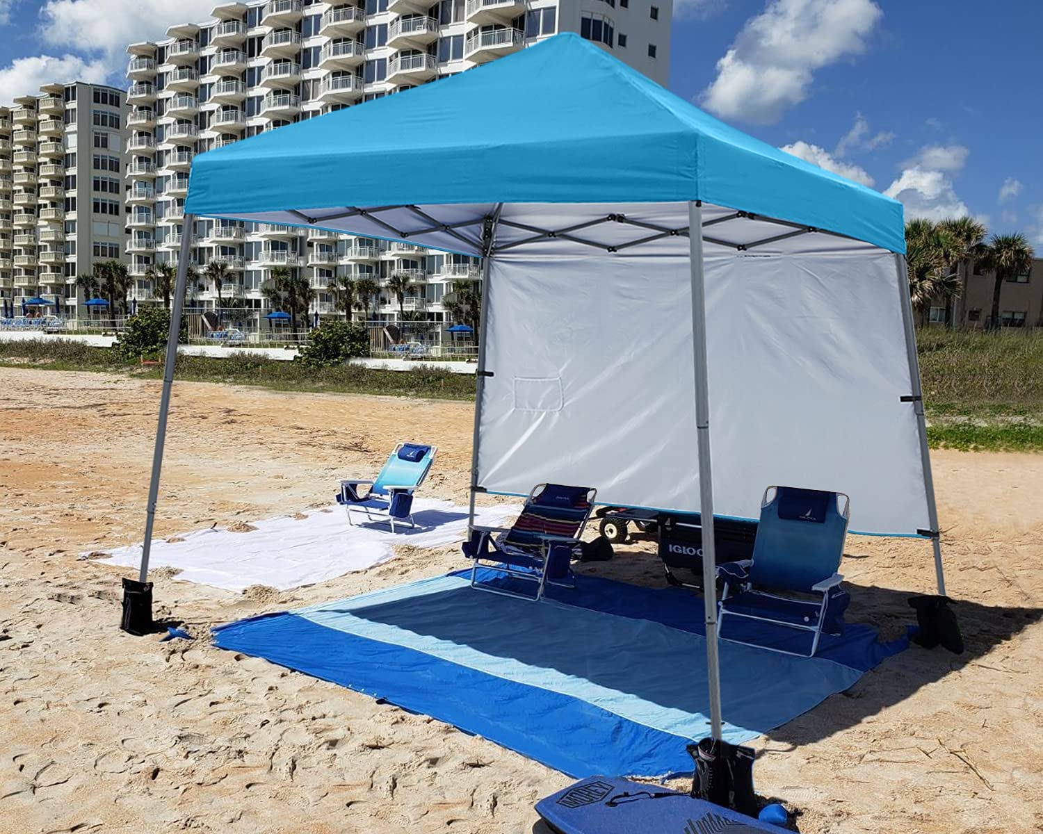 ABCCANOPY 8 ft x 8 ft Outdoor Pop up Slant Leg Canopy Tent with 1 Sun Wall and 1 Backpack Bag - Sky Blue