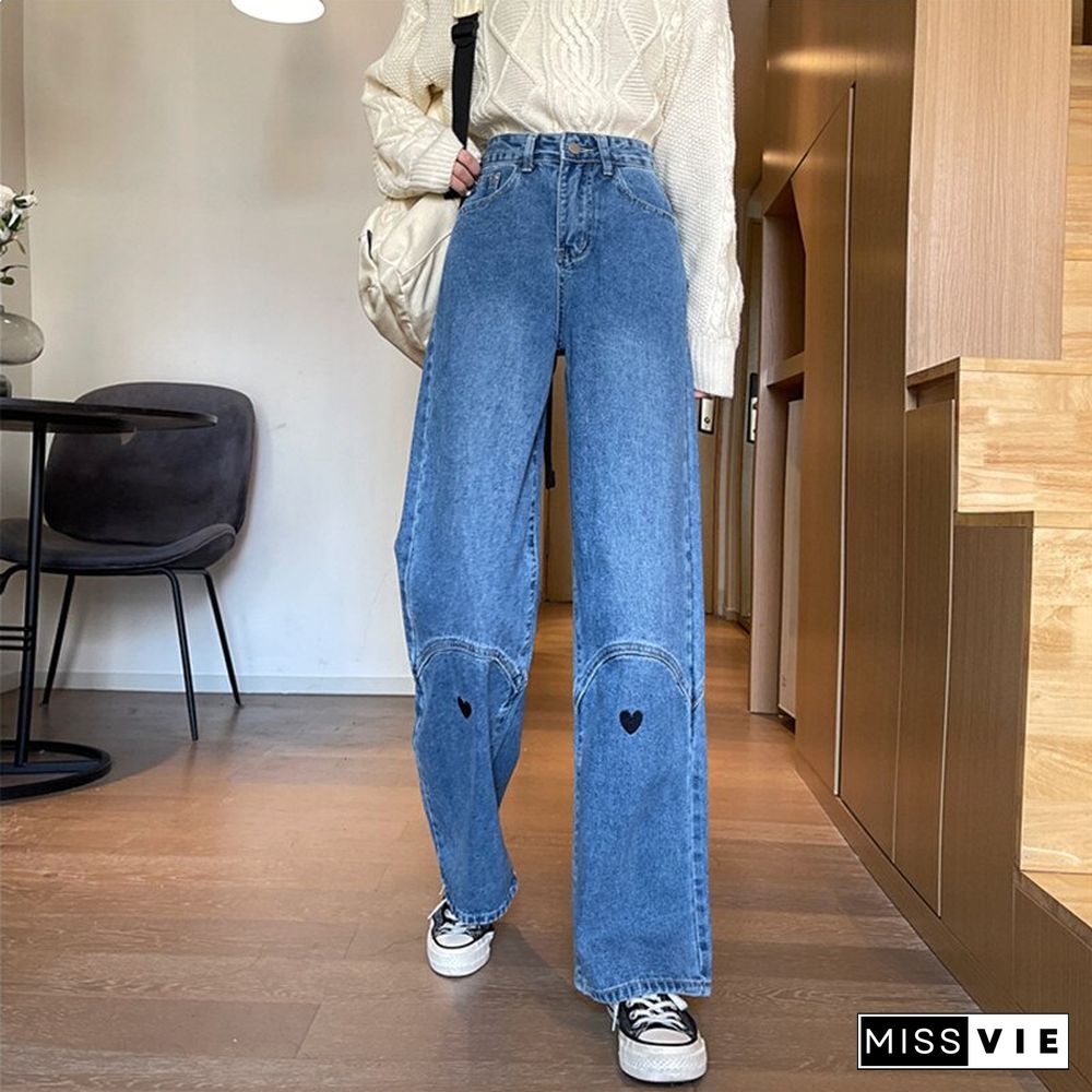 Woman Jeans High Waist Clothes Wide Leg Denim Clothing Blue Streetwear Vintage Quality Fashion Harajuku Straight Pants