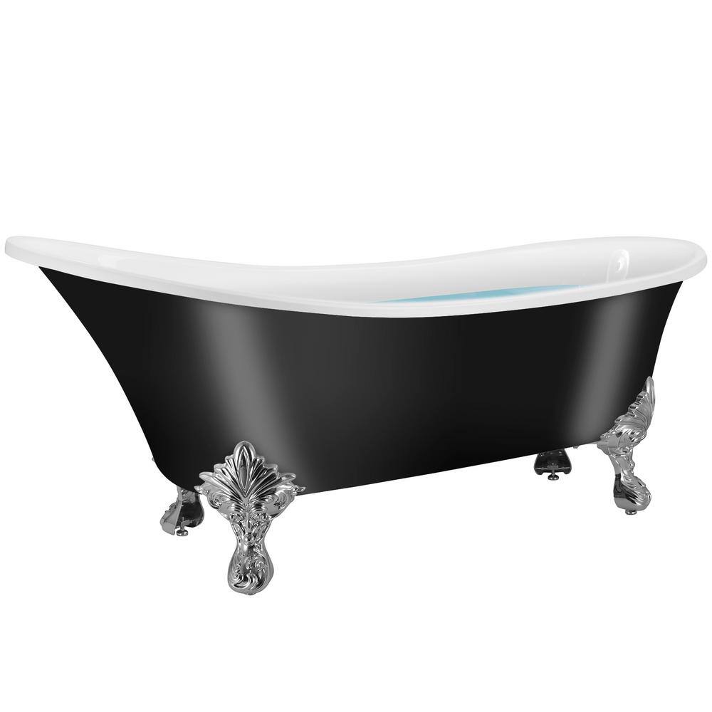 AKDY 60 in. Fiberglass Single Slipper Clawfoot Non-Whirlpool Bathtub in Glossy Black BT0159