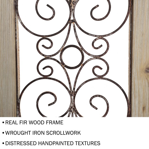 Metal amp Wood Wall Panel Decorative Swirls And Scrolls Trimmed In A Rustic Wood Frame For Home Office amp Bedroom Decor By Lavish Home