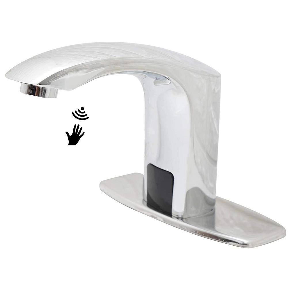 BWE Automatic Sensor Touchless Bathroom Sink Faucet With Deck Plate In Polished Chrome A-918106-C