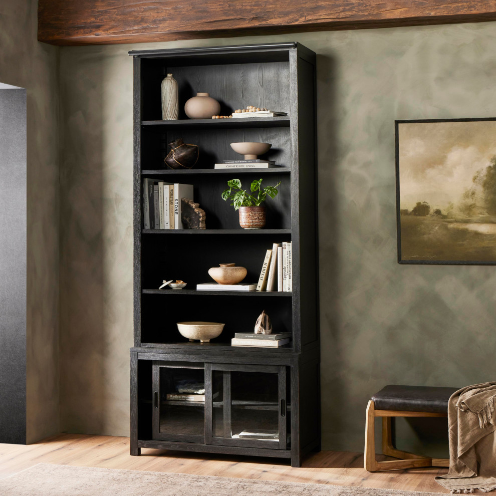 Admont Bookcase Worn Black Veneer   Transitional   Bookcases   by Zin Home  Houzz