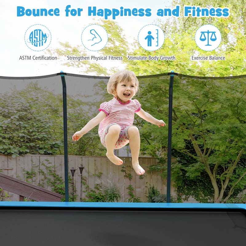 8 x 14 FT ASTM Certified Rectangular Trampoline with Safety Enclosure Net & Ladder