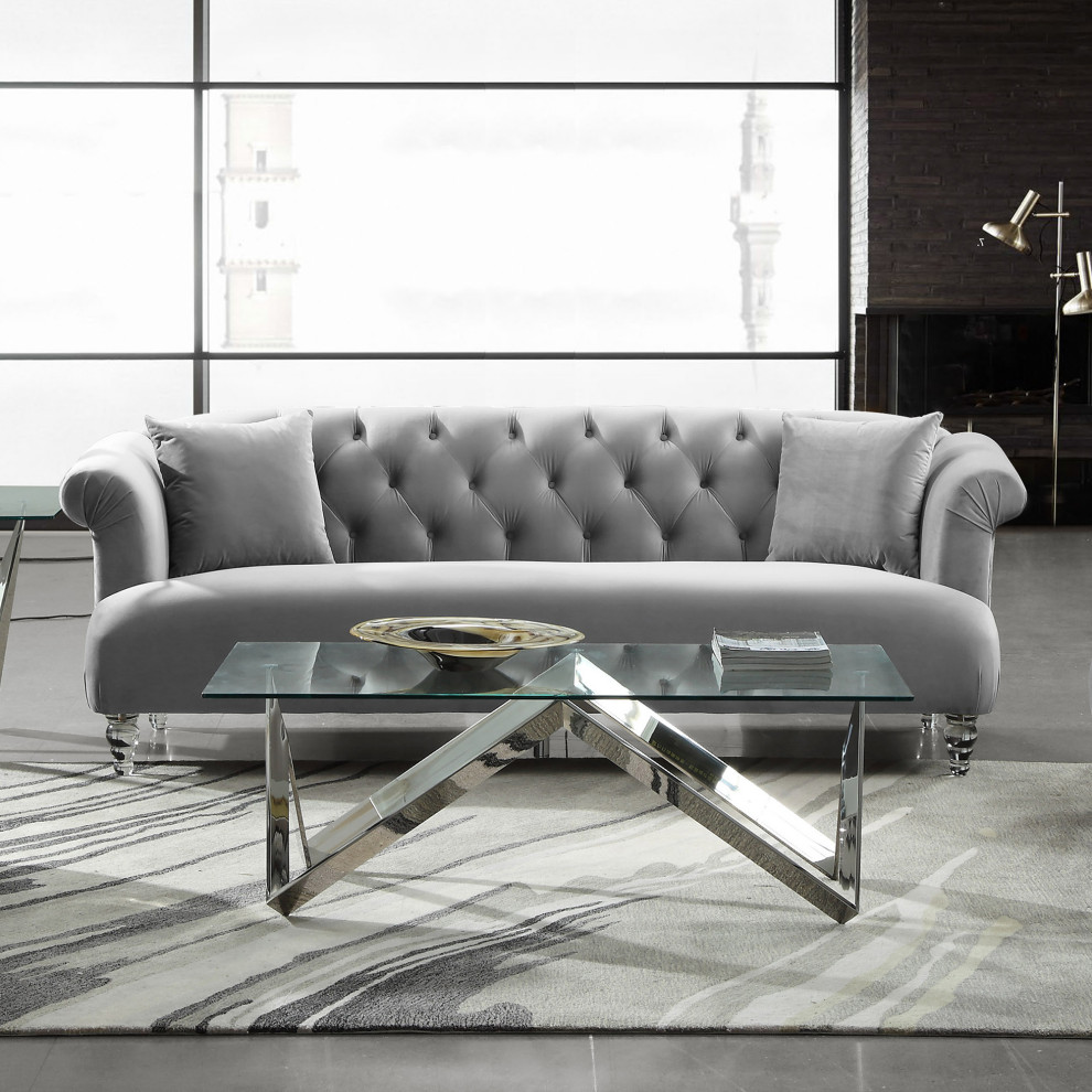 Elegance Contemporary Sofa  Velvet With Acrylic Legs   Traditional   Sofas   by Armen Living  Houzz