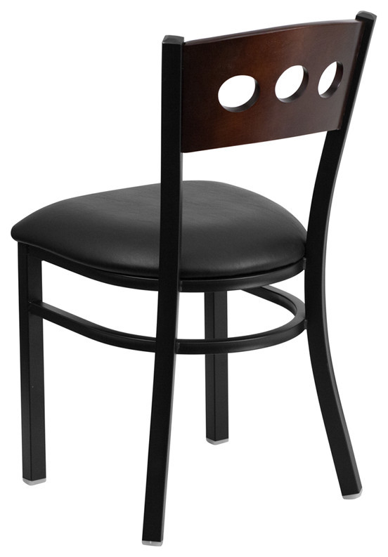 Black 3 Circle Back Metal Restaurant Chair  Walnut Wood Back  Black Vinyl Seat   Transitional   Dining Chairs   by Morning Design Group  Inc  Houzz