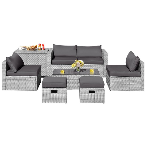 Tangkula 8 Pieces All weather Pe Rattan Patio Furniture Set Outdoor Space saving Sectional Sofa Set With Storage Box