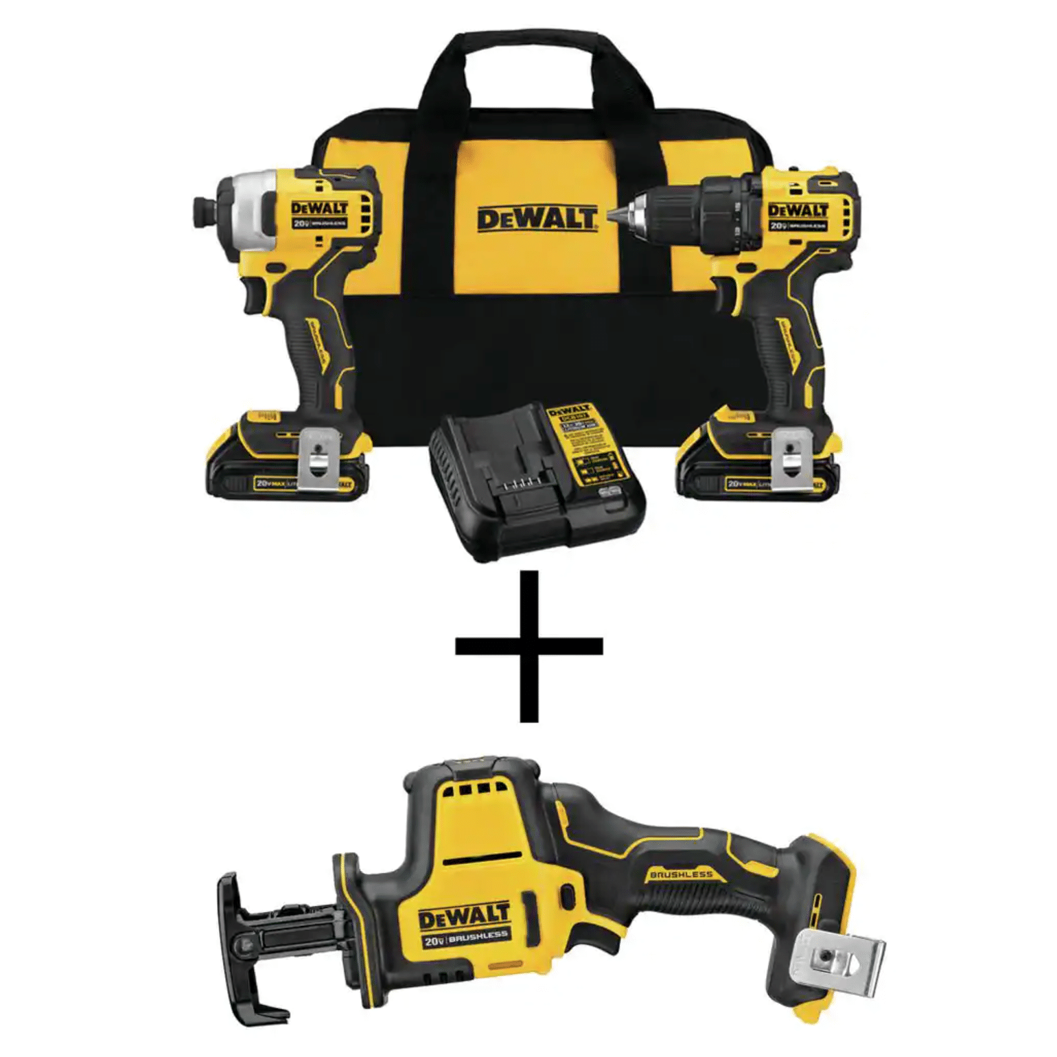 Dewalt Atomic 20-Volt MAX Cordless Brushless Compact Drill/Impact Combo Kit (2-Tool) with Atomic Compact Reciprocating Saw (DCK278C2W369B)