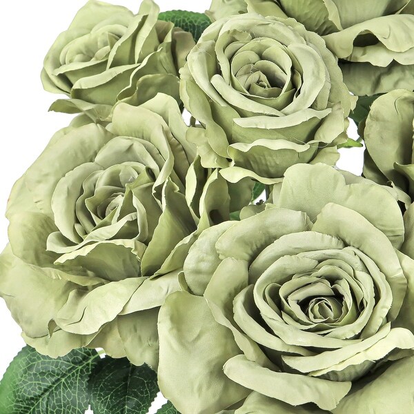 Set of 2 Sage Green Artificial Grand Rose Flower Stem Bush Bouquet 22in