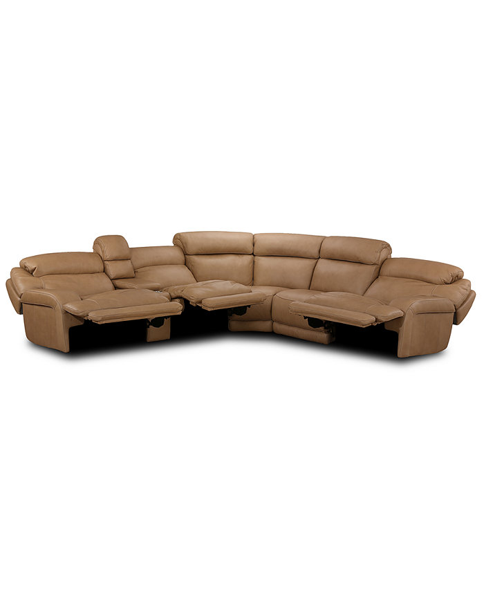 Furniture CLOSEOUT! Daventry 6-Pc. Leather Sectional Sofa With 3 Power Recliners Power Headrests Console And USB Power Outlet