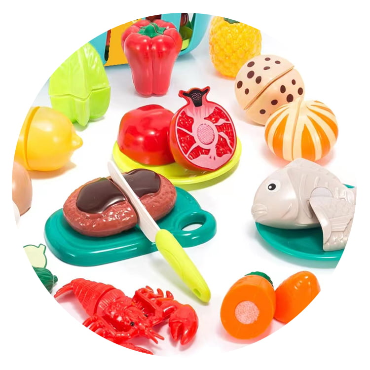 Cutting Food Play Set toys with basket， for Kids Pretend Kitchen Toys Cutting Fruits Vegetables， Food set， 33 Pieces and accessories for +3 Years Girls and Boys.