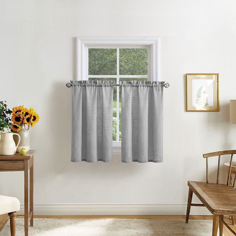 Martha Stewart Bedford Woven Plaid Rod Pocket Top Tier and Valance Window Curtain Panels