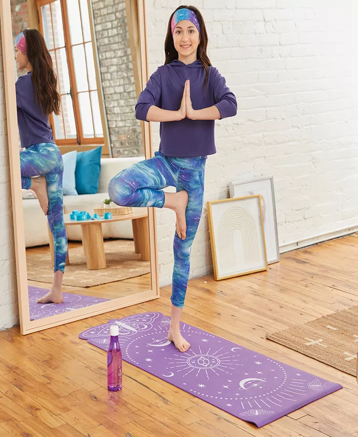 Three Cheers For Girls 3C4G - Celestial Yoga Mat Carrying Strap 24 x 60 Mat  Make It Real  Teens Tweens Girls  Purple Mat With Teal Strap  Butterfly Celestial Design  Encourages Fitness Well Being