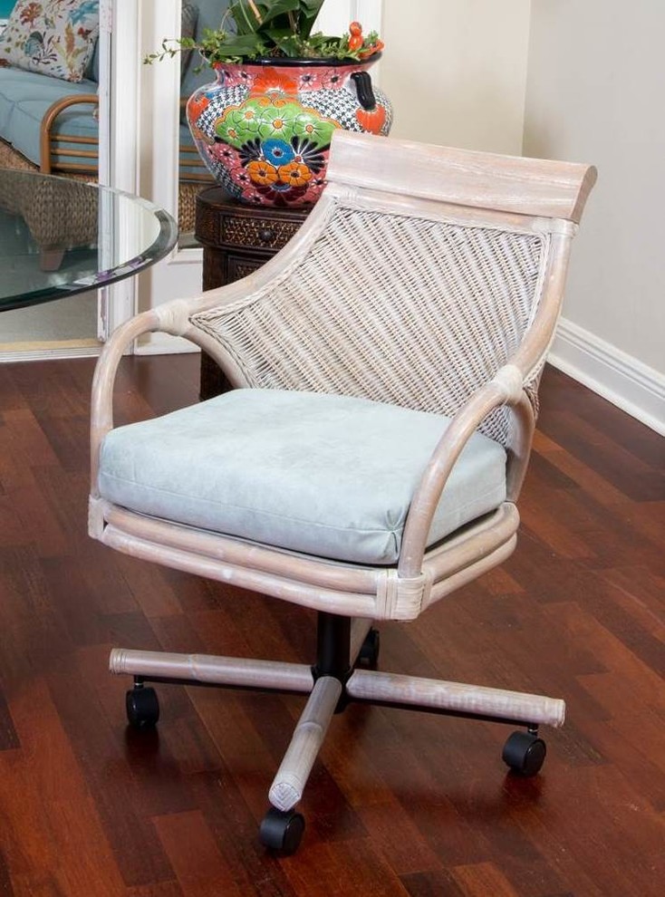 Bermuda Tilt Swivel Caster Chair In Rustic Driftwood With Seaworld Seafoam   Tropical   Armchairs And Accent Chairs   by Alexander  ampSheridan Importers LLC  Houzz