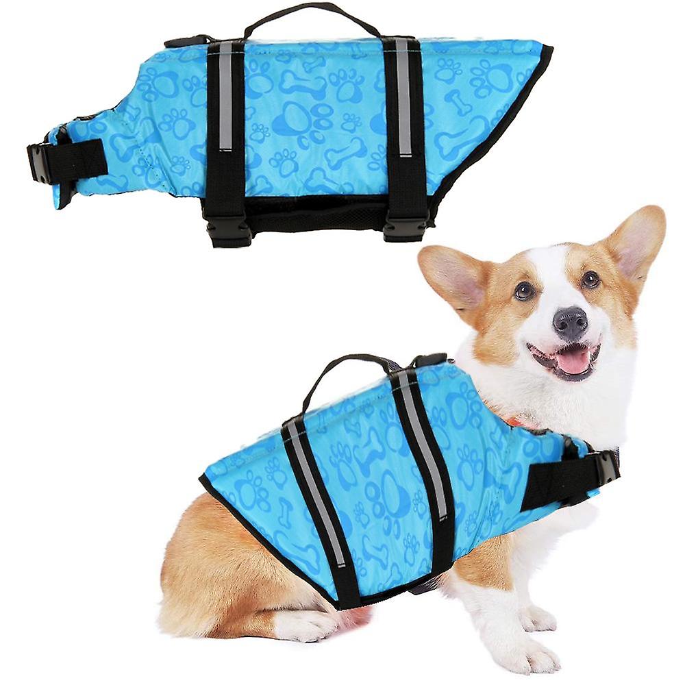 Dog Life Jacket， Reflective Lifesaver With Rescue Handle， Adjustable Floating Vest，high Buoyancy Aid Dog Saver-blue-l