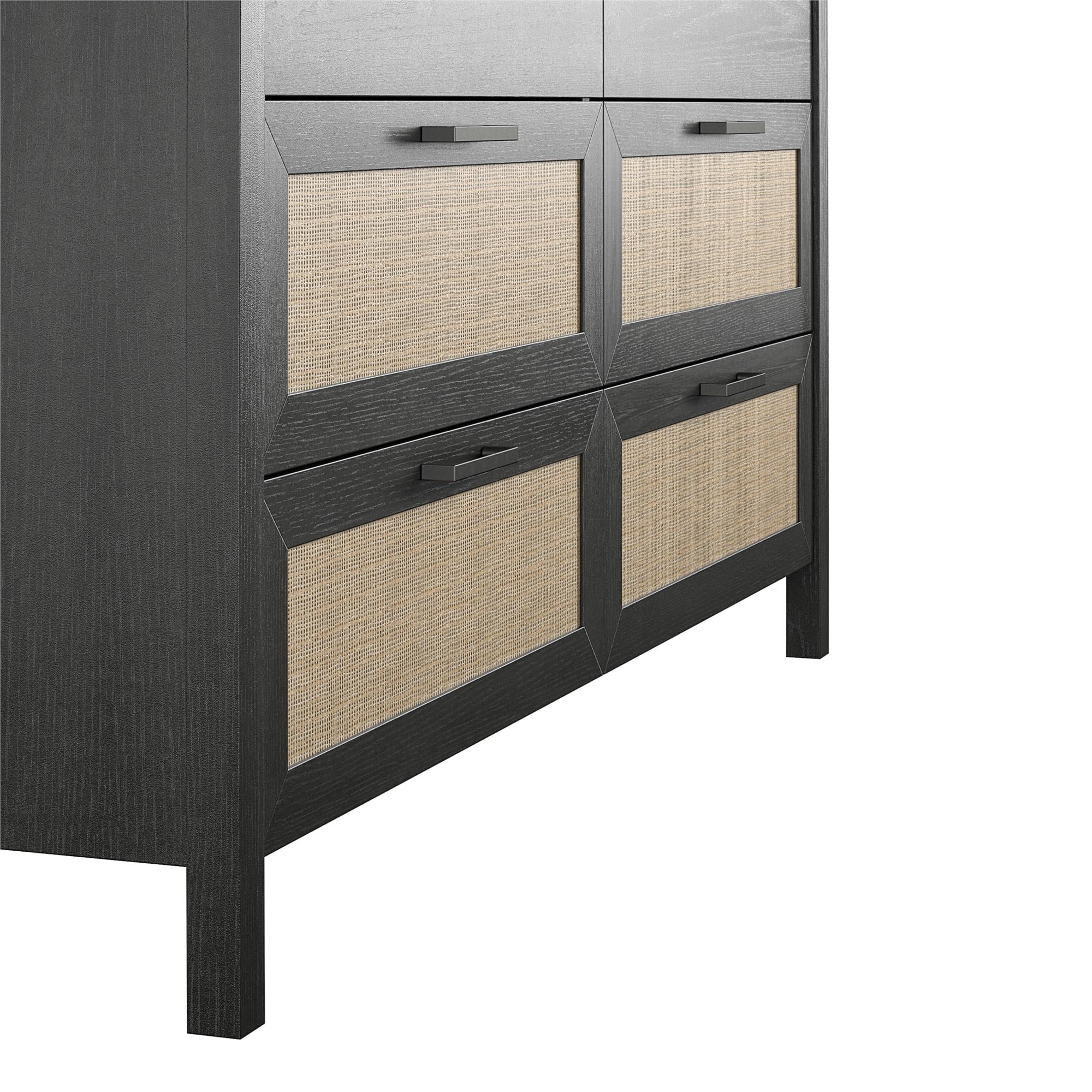 Queer Eye Wimberly 6 Drawer Dresser, Black Oak with Faux Rattan