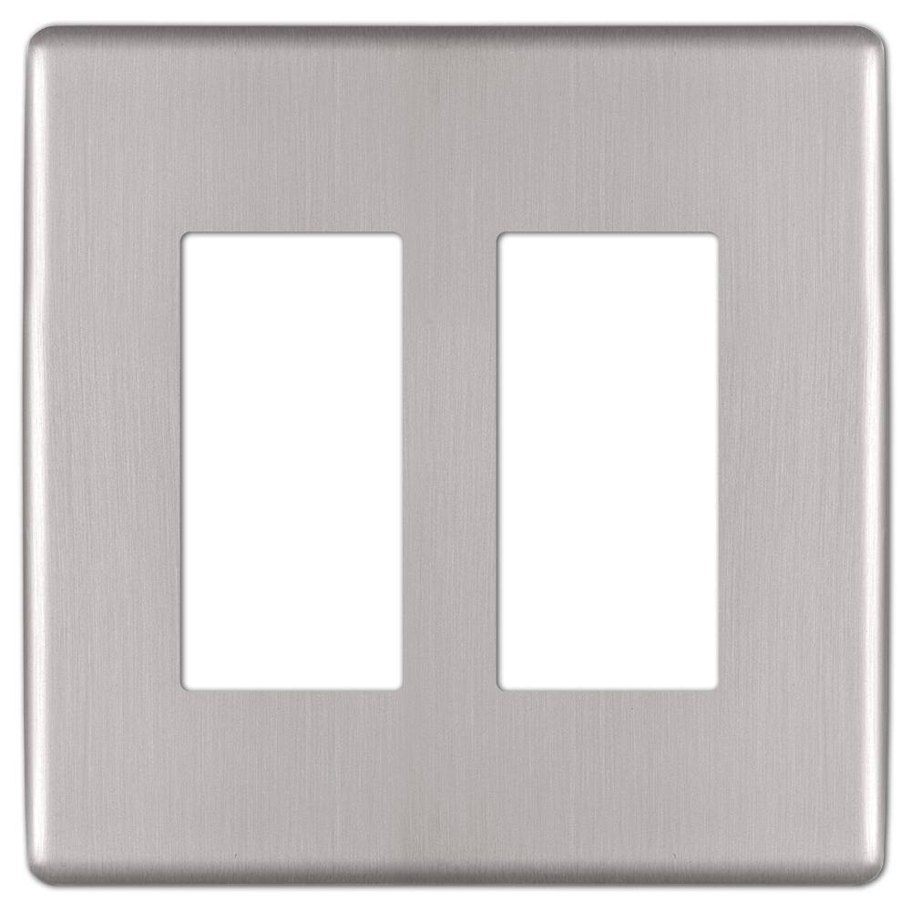 AMERELLE Kentley Screwless 2-Gang DecoratorRocker Steel Wall Plate - Brushed Nickel 140RRBN