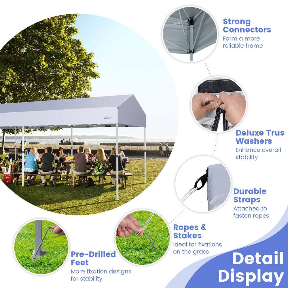 Costway 10 ft. x 20 ft. White and Black Pop-Up Canopy Party Tent Sidewalls Portable Garage Car Shelter Wheeled NP10836WH