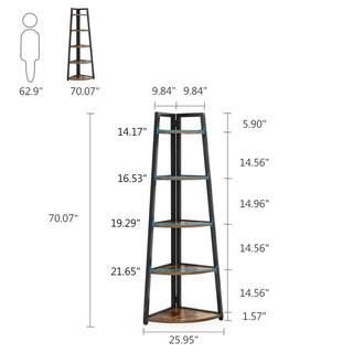 TRIBESIGNS WAY TO ORIGIN Jannelly 70 in. Rustic Brown and Black Wood 5tier 5 Shelf Corner Ladder Bookcase with Open Back HD-C0175-WZZ