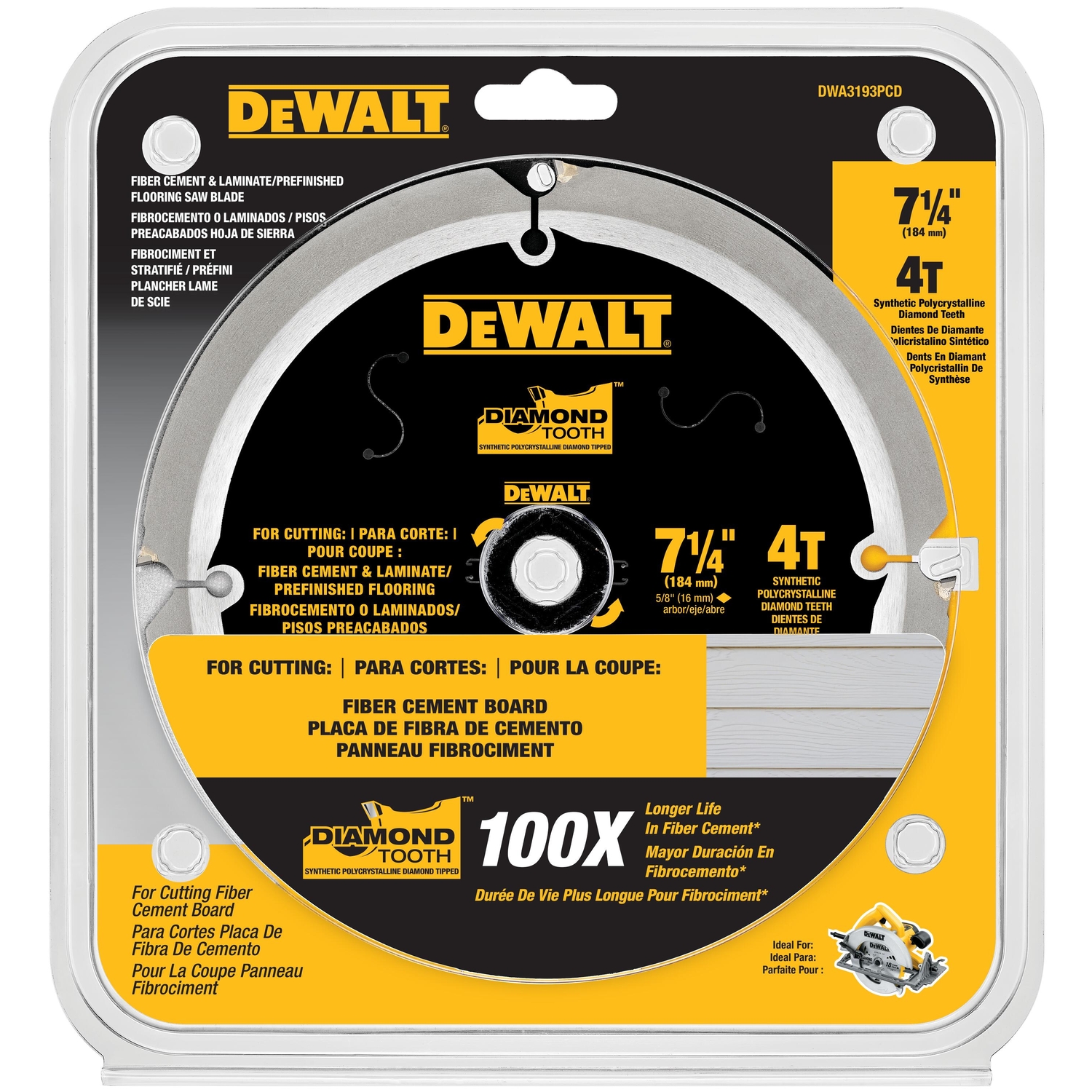 DW 7-1/4 in. D X 5/8 in. Diamond Fiber Cement Blade 4 teeth 1 pk