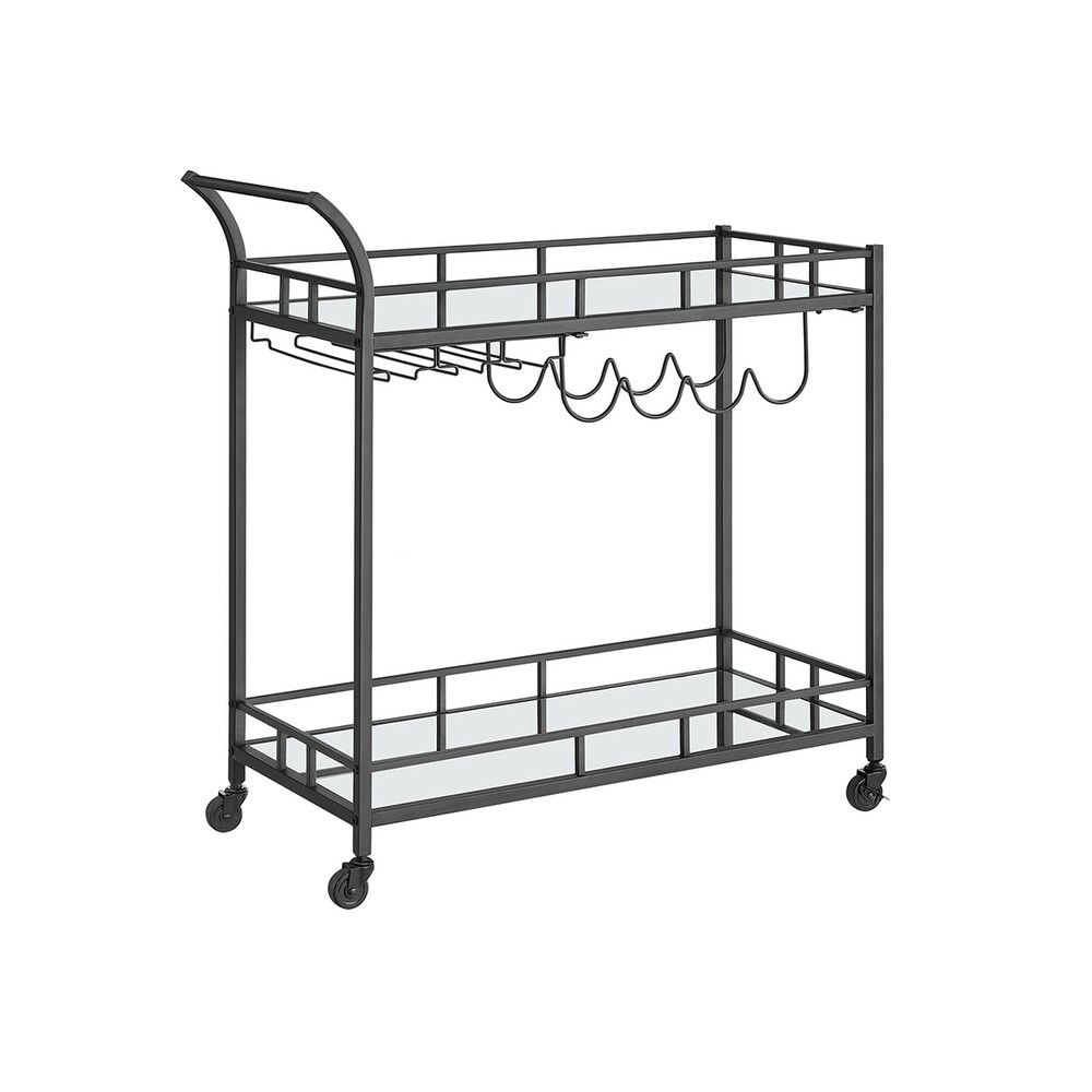 Wine Cart with 2 Mirrored Shelves   15”D x 31.5”W x 30.5”H