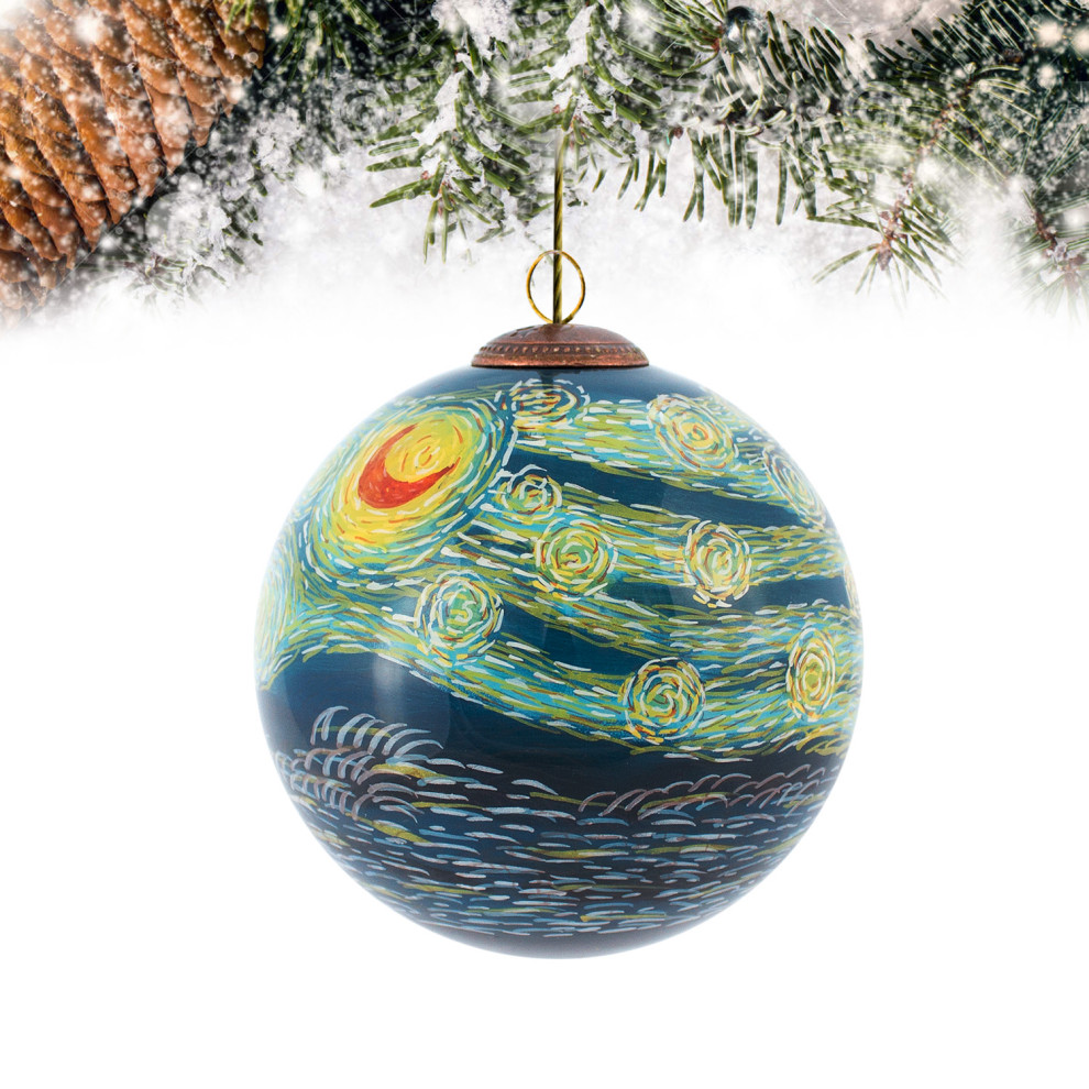 Starry Night Glass Ornament Collection  Set of 4   Modern   Christmas Ornaments   by overstockArt  Houzz