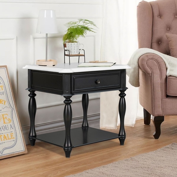 Classic Two-Tone End Table with Open Shelf and Storage Drawer