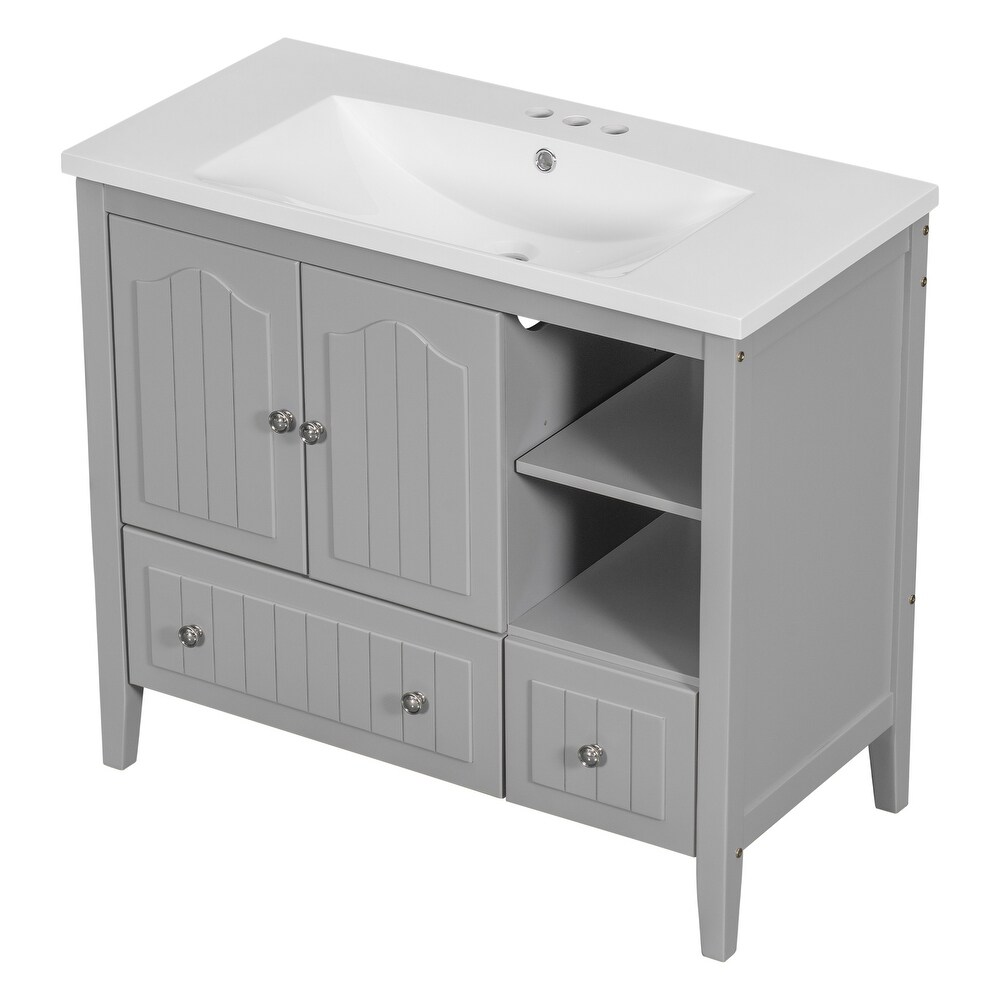 Grey Multiple Bathroom Vanity with Ceramic Basin Freestanding Cabinet