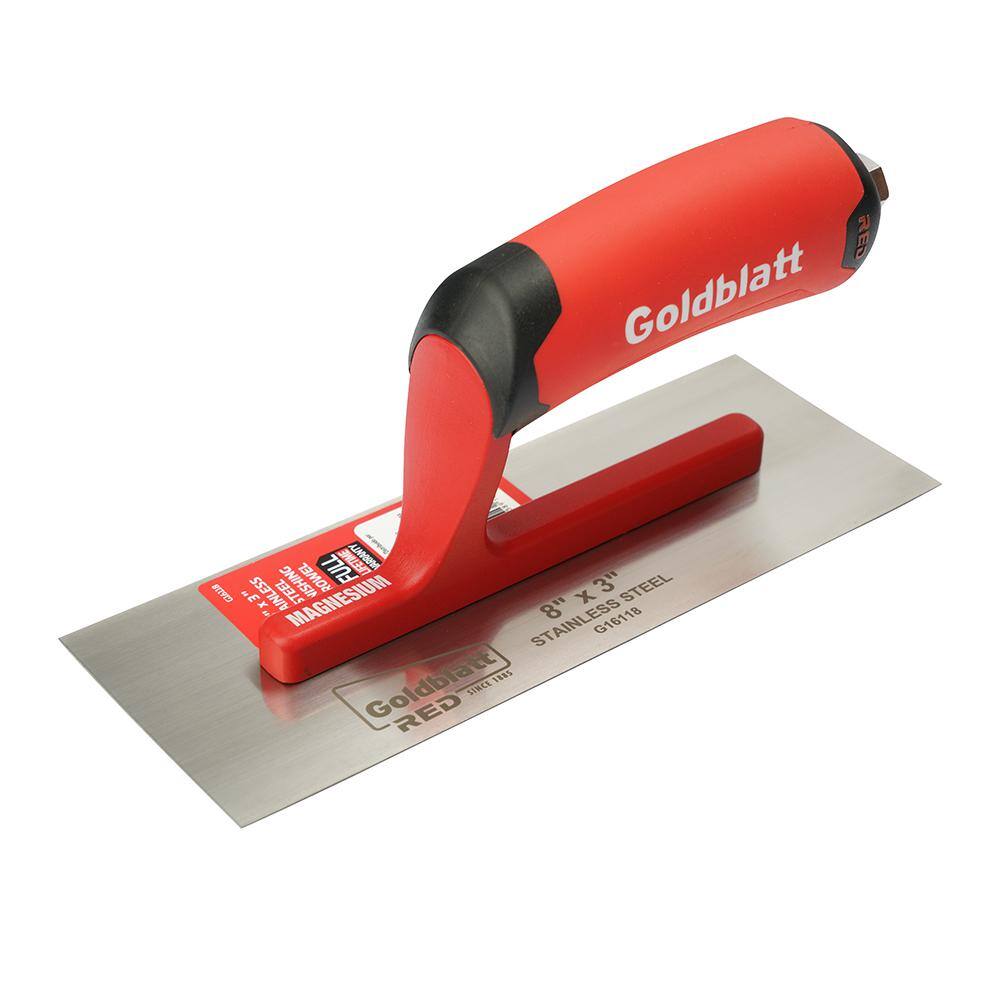 Goldblatt RED SINCE 1885 8 in. x 3 in. Pro Steel Mini Finishing Trowel G16118