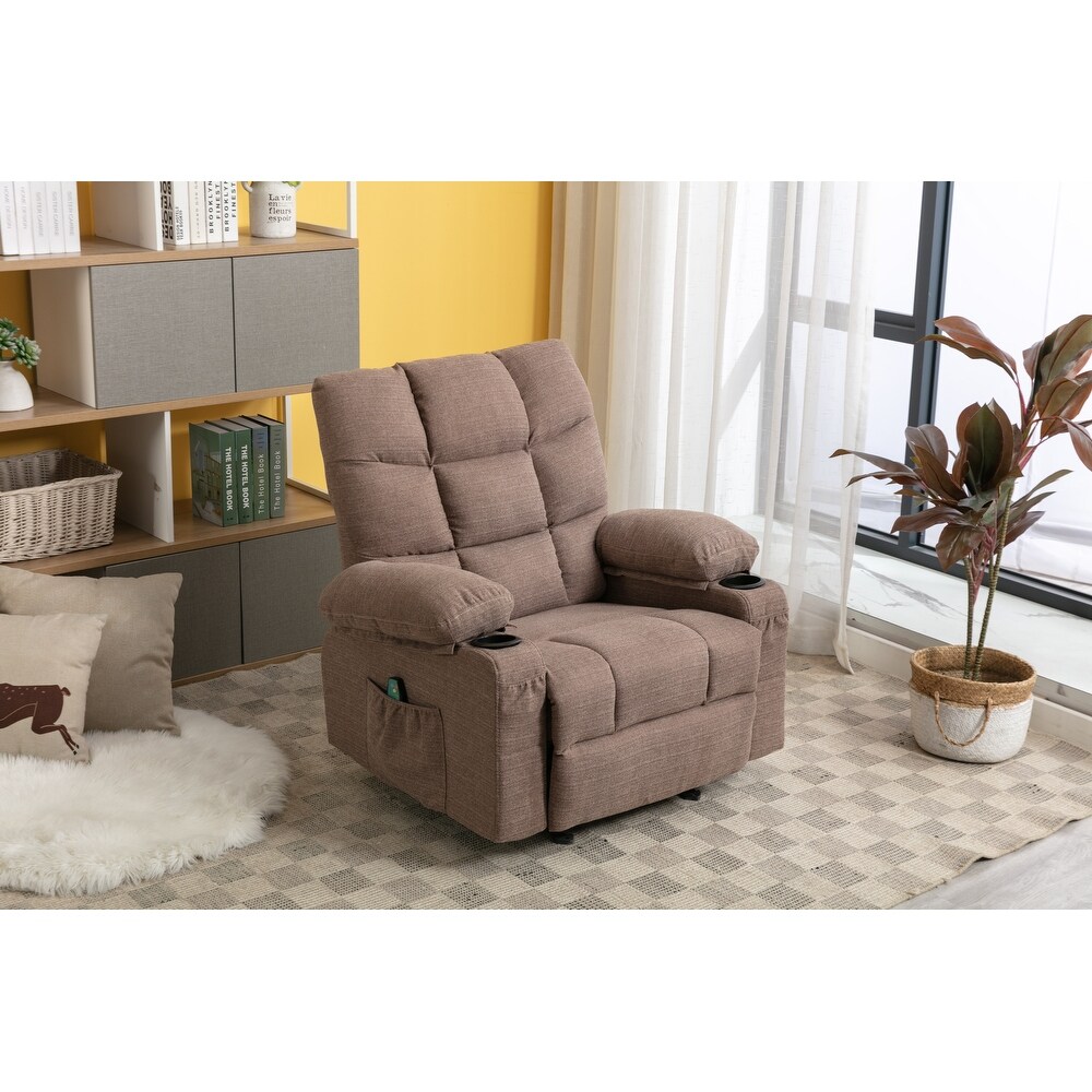 Manual Vibration Heating Recliner  Adjustable Home Theater Leisure Seating with Large Side Pockets and Bread shaped Handrail