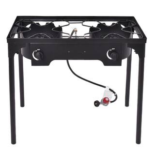 Costway 150000-BTU Cast Iron Double Burner Gas Propane Cooker Outdoor Camping Picnic Stove Stand BBQ Grill OP3078