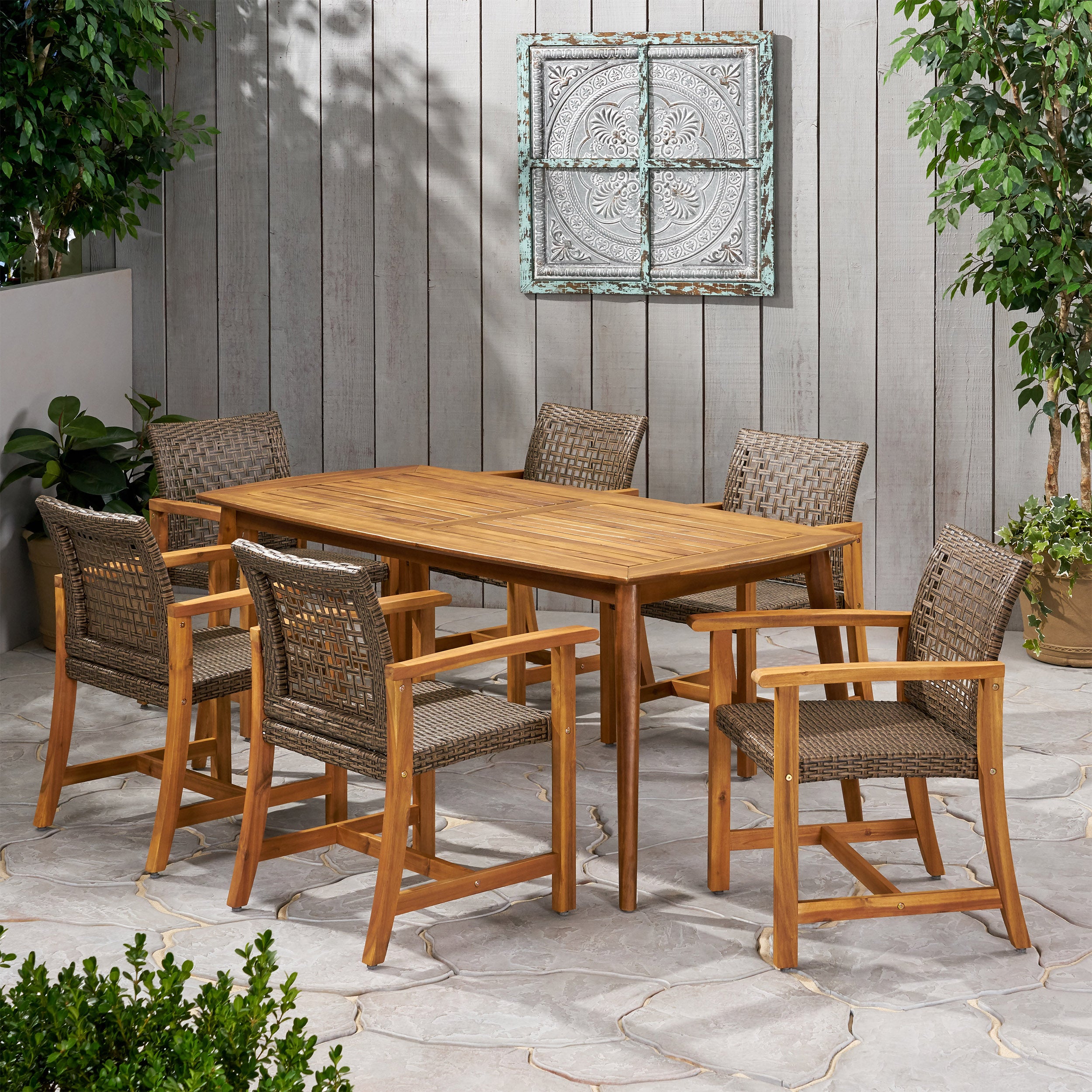 Alian Outdoor 6 Seater Acacia Wood Dining Set