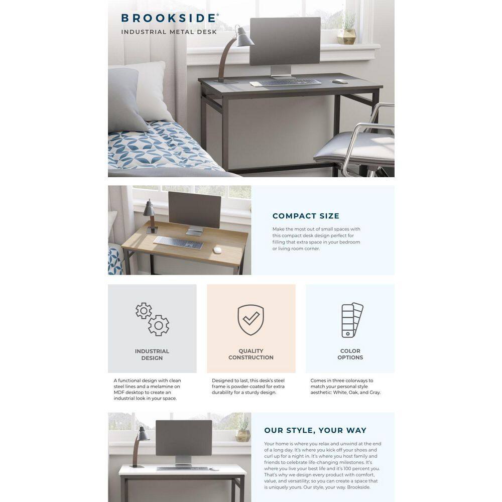 Brookside Delle 40 in. Rectangular Oak Industrial Metal Computer Desk BS0004DSK40BR