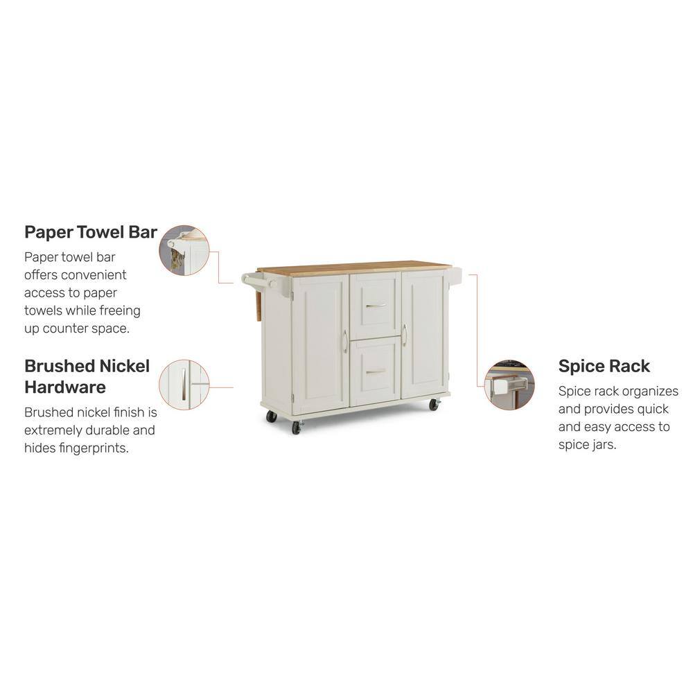 HOMESTYLES Dolly Madison White Kitchen Cart with Natural Wood Top 4516-95