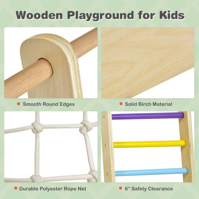 8-in-1 Wooden Climbing Toys for Toddlers, Kids Indoor Playground Jungle Gym Climber Playset with Slide