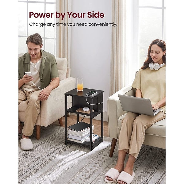 VASAGLE Side Table with Charging Station (3-Tier)