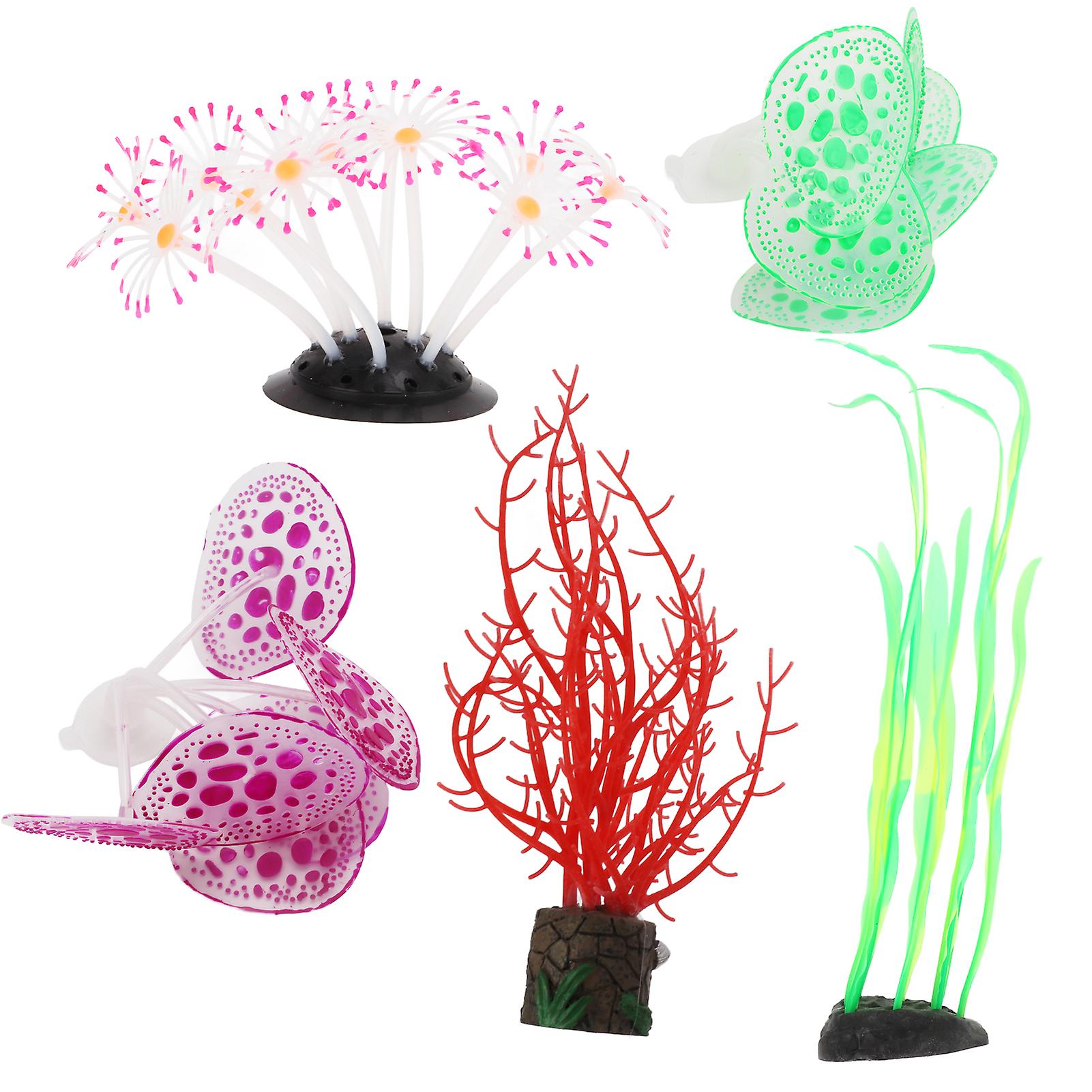 5pcs Silicone Coral Plant Decorations Glowing Artificial Ornament For Fish Tank Aquarium