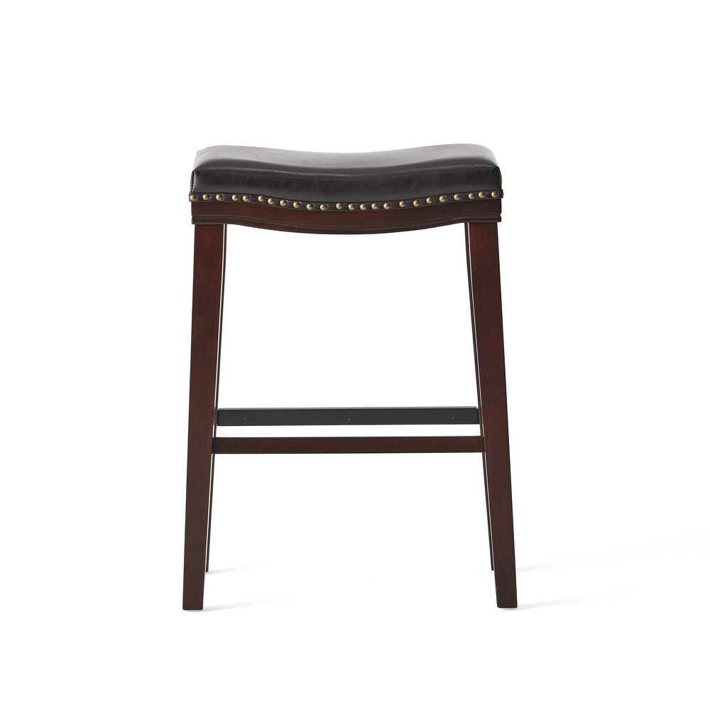 Kimi Contemporary Upholstered Saddle Barstool with Nailhead Trim (Set of 2) by Christopher Knight Home