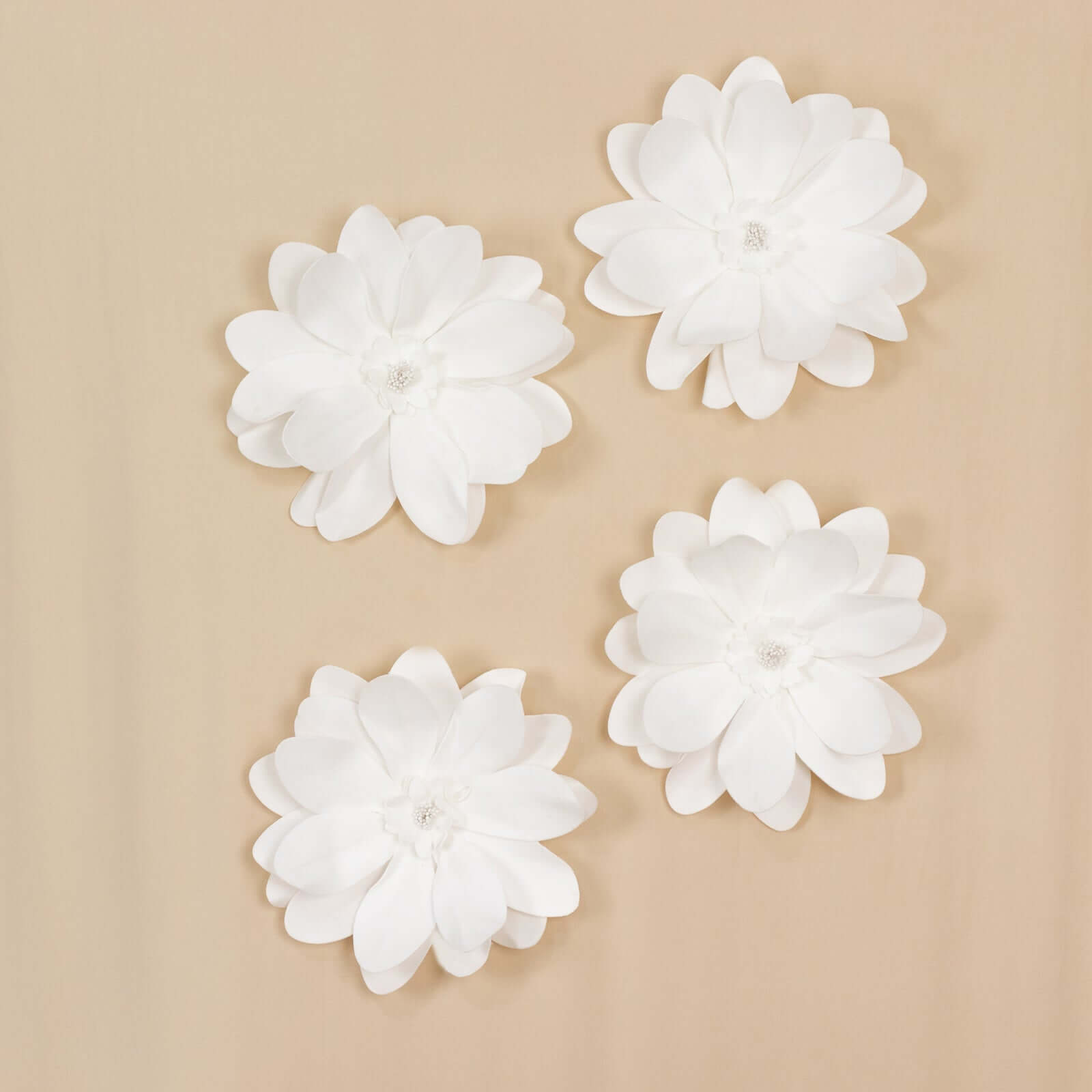 4 Pack White Life-Like Soft Foam Craft Dahlia Flower Heads 12