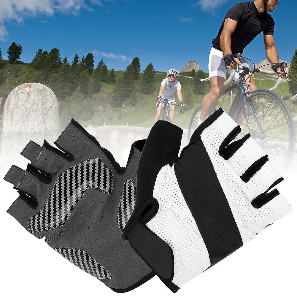 Boodun Pair Of Half Finger Riding Gloves Reflective Non-slip Hands Protect For Outdoor Sports Fitness(black White M)