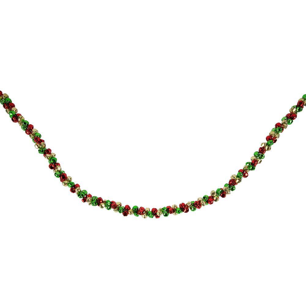 5 ft. Red Green and Gold Jingle Bell Christmas Garland 33406632