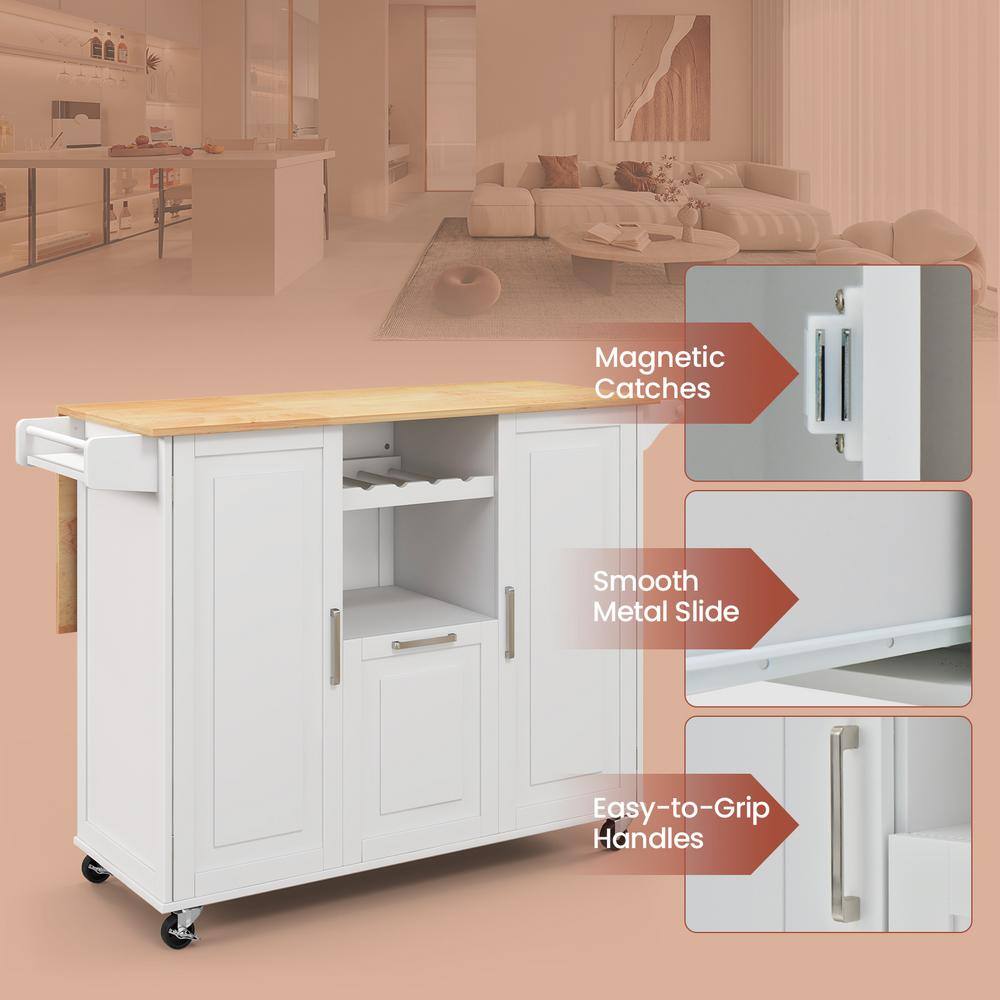 Costway Rolling Kitchen Island Utility Serving Cart with Drop Leaf Wine Rack Drawer White KC53799WH