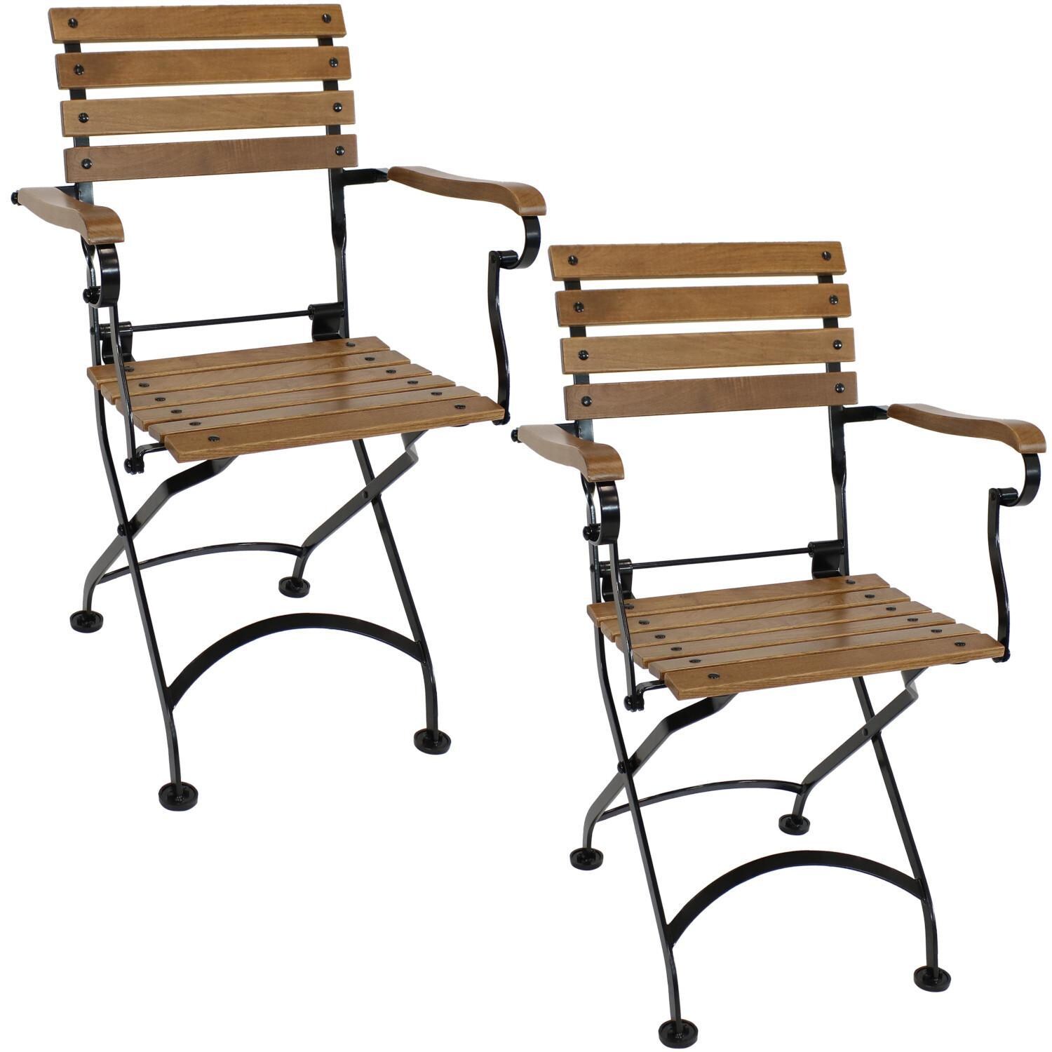 Ultimate Patio 2 Piece Essential European Chestnut Wooden Folding Bistro Armchair Set